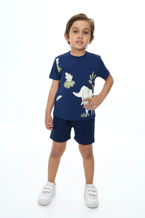 Yapraklı Fil Baskılı Şortlu Takım 73304