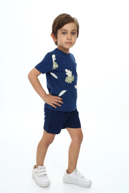 Yapraklı Fil Baskılı Şortlu Takım 73304