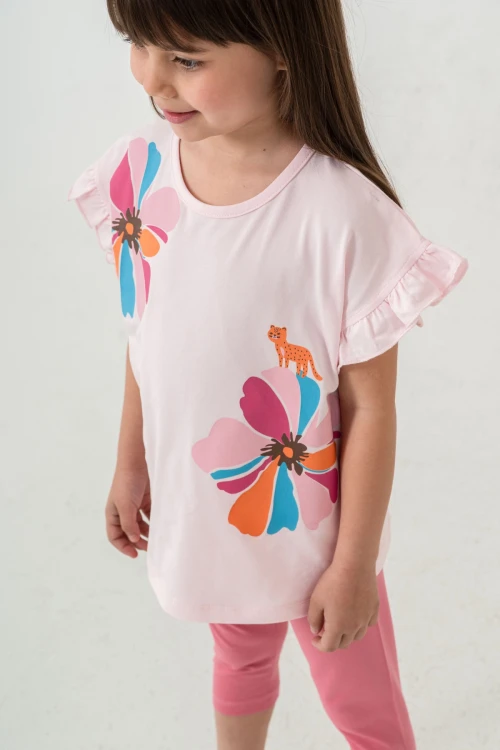 Çiçek Ve Kedi Baskılı Kız Çocuk Takım 50353
