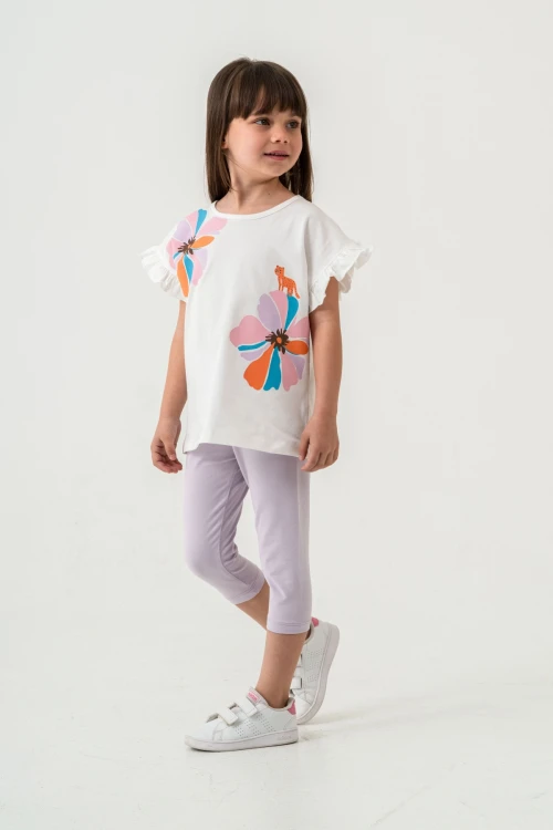 Çiçek Ve Kedi Baskılı Kız Çocuk Takım 50353