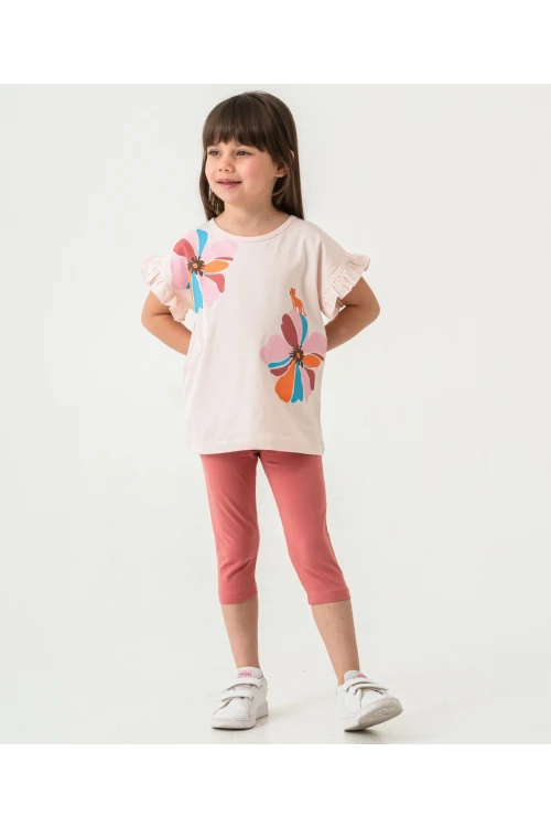 Çiçek Ve Kedi Baskılı Kız Çocuk Takım 50353