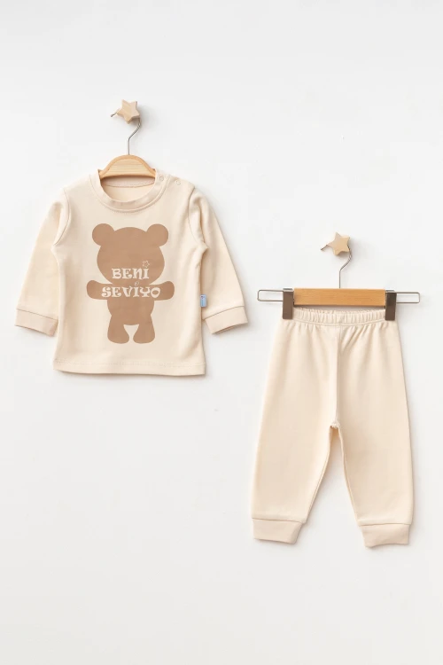 Ayıcık Baskılı Kız Bebek Pijama Takımı 2006-1