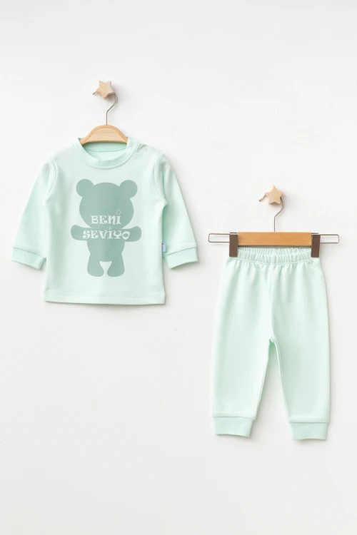 Ayıcık Baskılı Kız Bebek Pijama Takımı 2006-1