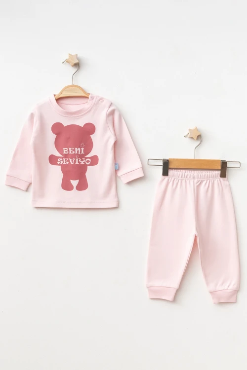 Ayıcık Baskılı Kız Bebek Pijama Takımı 2006-1