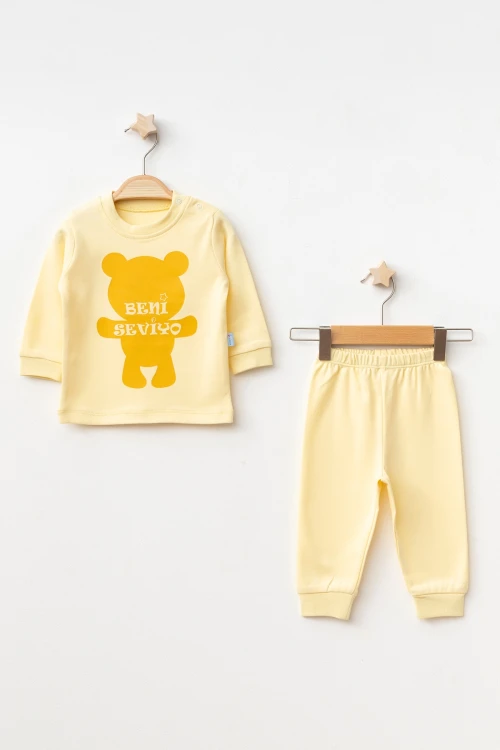 Ayıcık Baskılı Kız Bebek Pijama Takımı 2006-1