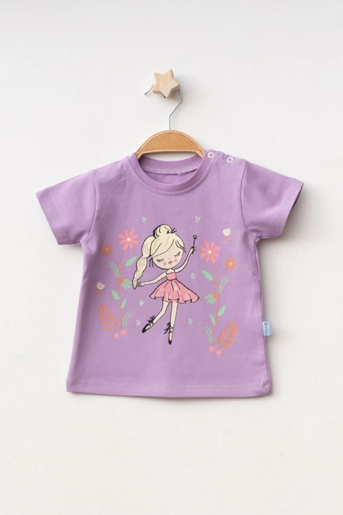 Balerin Baskılı Kız Bebek Tişört 2010