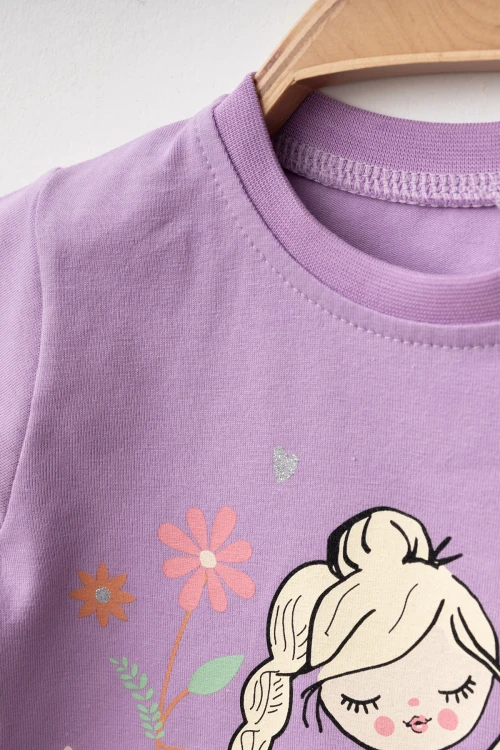 Balerin Baskılı Kız Bebek Tişört 2010