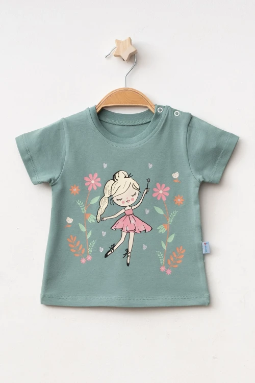 Balerin Baskılı Kız Bebek Tişört 2010