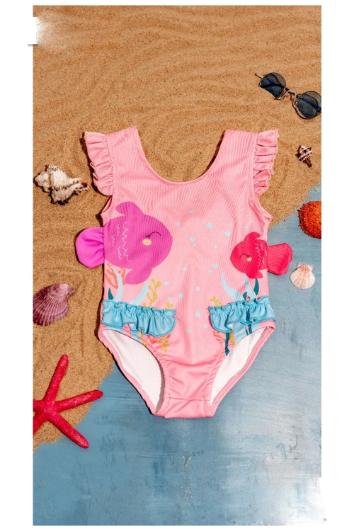 Balık Baskılı Kız Çocuk Mayo 7101