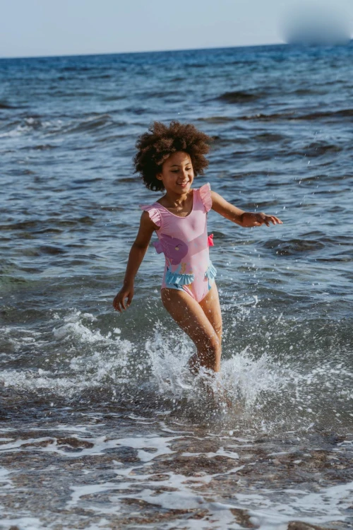 Balık Baskılı Kız Çocuk Mayo 7101