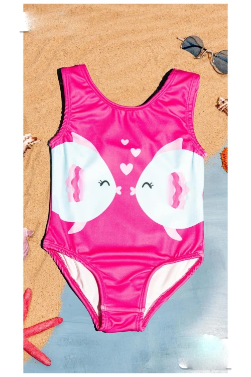 Balık Baskılı Kız Çocuk Mayo 8931