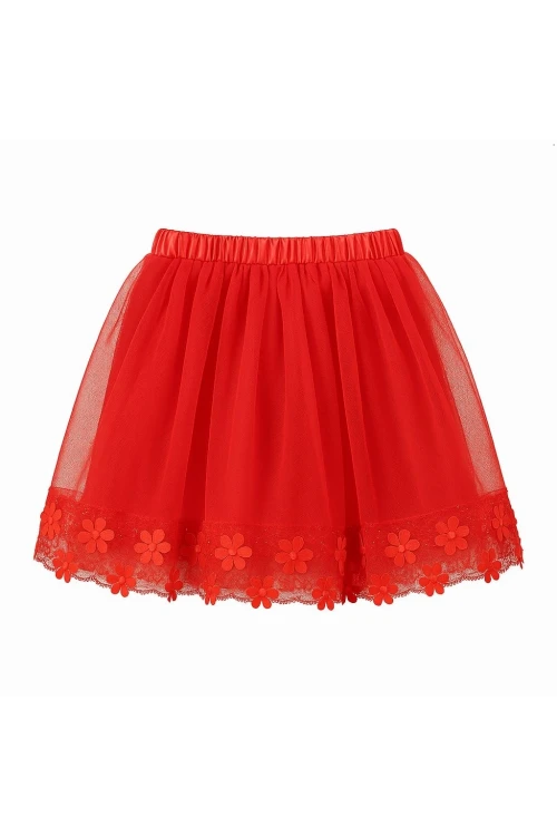 Beli Lastikli Tüllü Çiçekli Kız Çoçuk Etek 6997