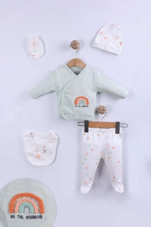 Bulut İşlemeli Kız Bebek 5li Set 9003