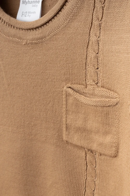 Cepli Örgü Şeritli Şapkalı Triko Takım 4034