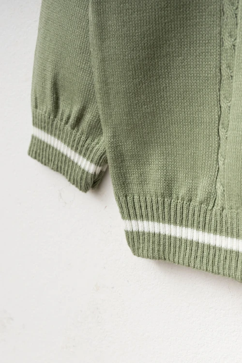 Cepli Örgü Şeritli Şapkalı Triko Takım 4034