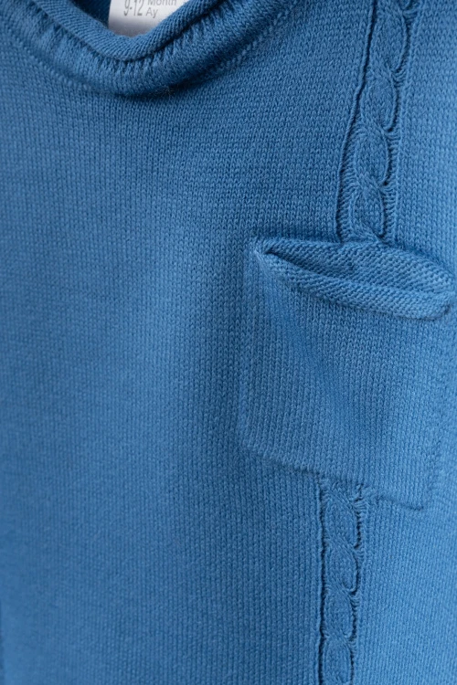 Cepli Örgü Şeritli Şapkalı Triko Takım 4034