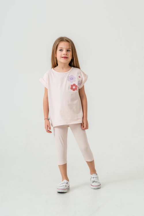 Çiçek Aplikeli Kız Çocuk Takımı 50362