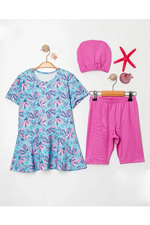 Çiçek Baskılı Kız Çocuk Mayo 3464