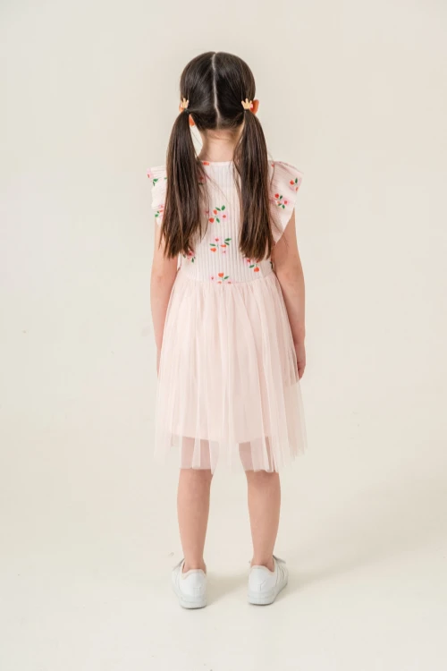 Çiçek Desenli Fırfırlı Kız Çocuk Elbise 009