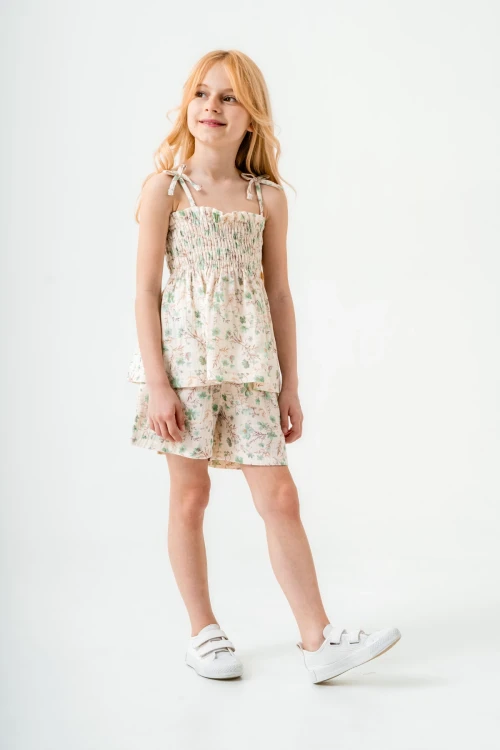 Çiçek Desenli İnce Askılı Kız Çocuk Takım 3818