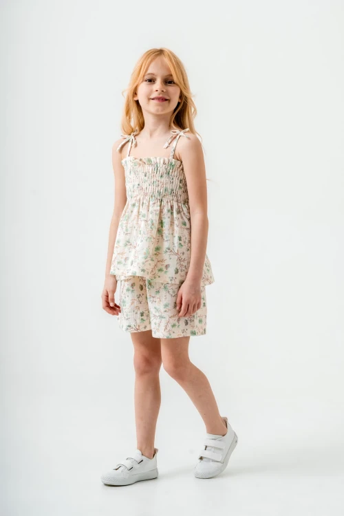 Çiçek Desenli İnce Askılı Kız Çocuk Takım 3818