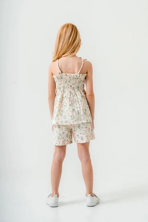 Çiçek Desenli İnce Askılı Kız Çocuk Takım 3818