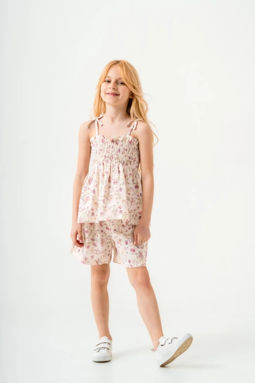 Çiçek Desenli İnce Askılı Kız Çocuk Takım 3818