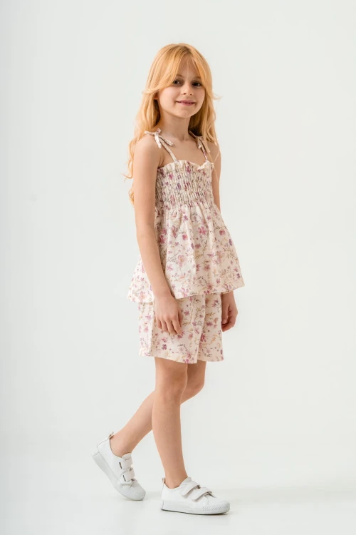 Çiçek Desenli İnce Askılı Kız Çocuk Takım 3818