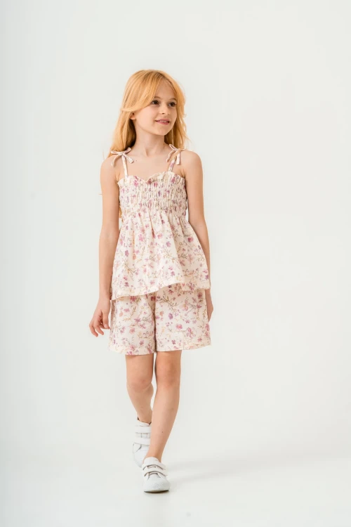 Çiçek Desenli İnce Askılı Kız Çocuk Takım 3818