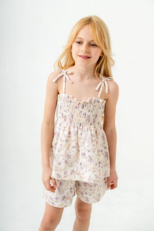 Çiçek Desenli İnce Askılı Kız Çocuk Takım 3818