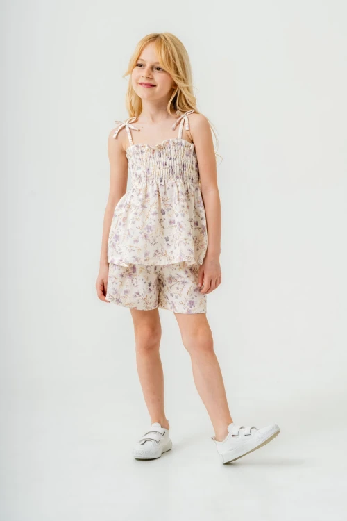 Çiçek Desenli İnce Askılı Kız Çocuk Takım 3818