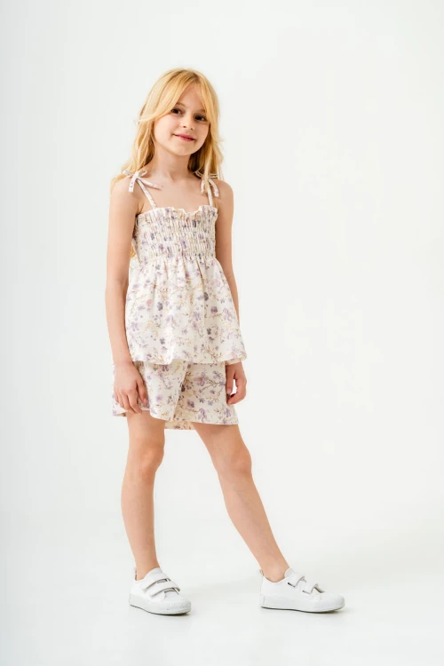 Çiçek Desenli İnce Askılı Kız Çocuk Takım 3818