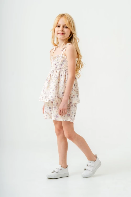 Çiçek Desenli İnce Askılı Kız Çocuk Takım 3818