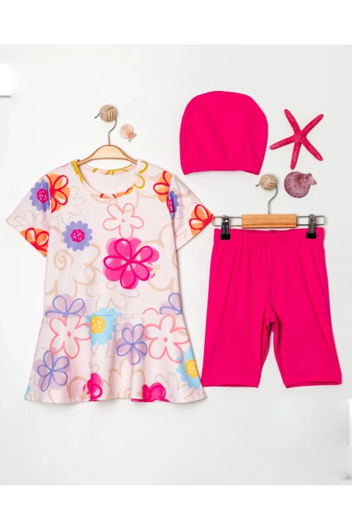 Çiçek Desenli Kız Çocuk Mayo 3498