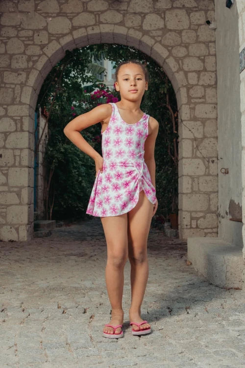 Çiçek Desenli Kız Çocuk Mayo 4401