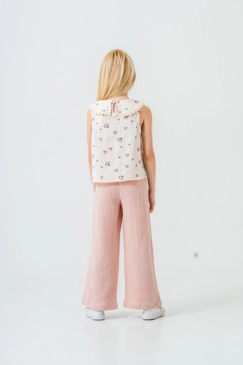 Çiçek Desenli Kız Çocuk Müslin Takım 3828