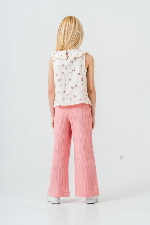 Çiçek Desenli Kız Çocuk Müslin Takım 3828