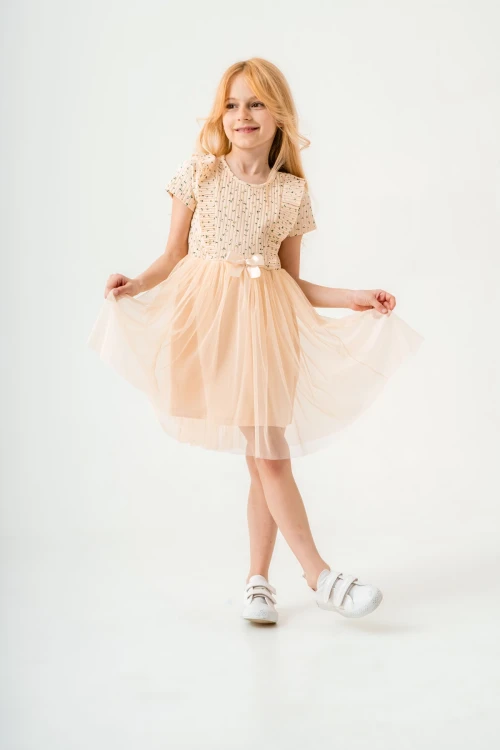 Çiçek Desenli Kurdelalı Kız Çocuk Elbise 003