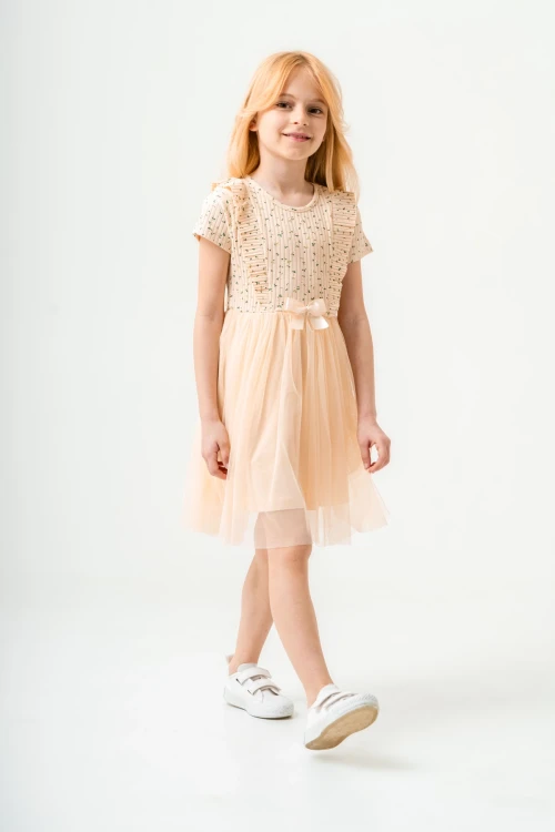 Çiçek Desenli Kurdelalı Kız Çocuk Elbise 003