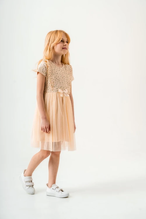 Çiçek Desenli Kurdelalı Kız Çocuk Elbise 003