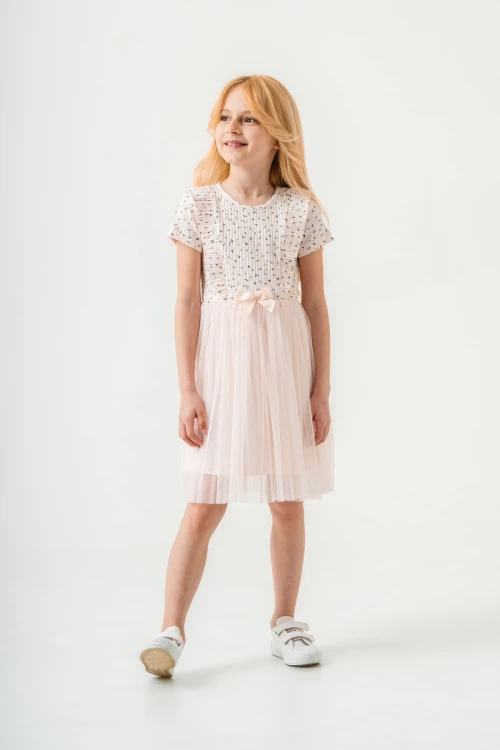 Çiçek Desenli Kurdelalı Kız Çocuk Elbise 003