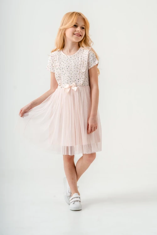 Çiçek Desenli Kurdelalı Kız Çocuk Elbise 003