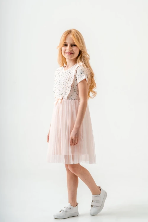 Çiçek Desenli Kurdelalı Kız Çocuk Elbise 003