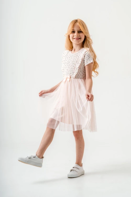 Çiçek Desenli Kurdelalı Kız Çocuk Elbise 003