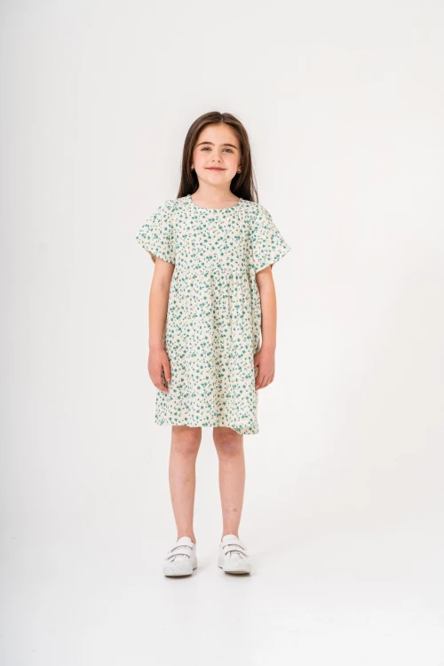 Çiçek Desnli Kız Çocuk Müslin Elbise 3802