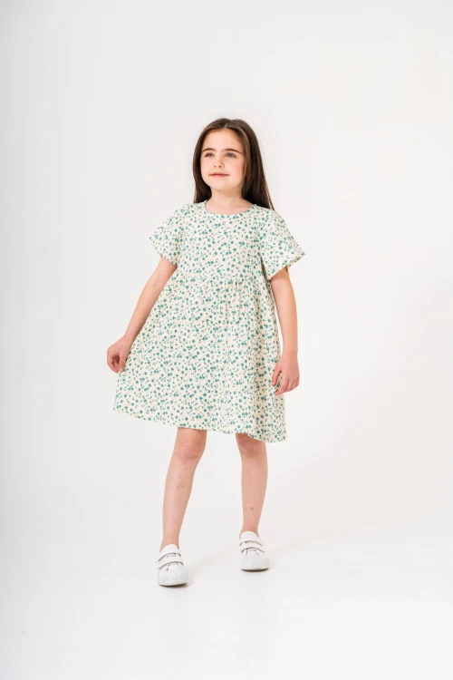 Çiçek Desnli Kız Çocuk Müslin Elbise 3802