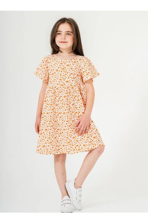 Çiçek Desnli Kız Çocuk Müslin Elbise 3802