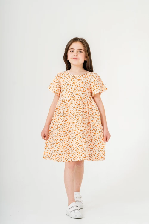Çiçek Desnli Kız Çocuk Müslin Elbise 3802