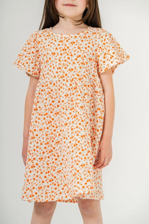 Çiçek Desnli Kız Çocuk Müslin Elbise 3802