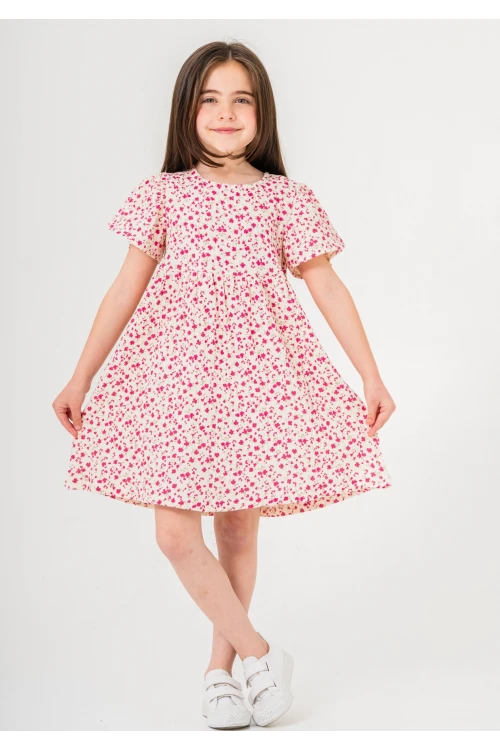 Çiçek Desnli Kız Çocuk Müslin Elbise 3802